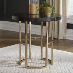 Best Pirce 🎉 Silver Orchid Bevan Dark Brown And Rose Brass Round End Table - 24" X 23" 😉