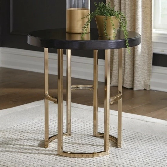 Best Pirce đ Silver Orchid Bevan Dark Brown And Rose Brass Round End Table - 24" X 23" đ