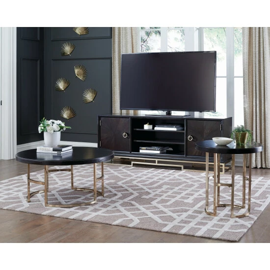 Best Pirce đ Silver Orchid Bevan Dark Brown And Rose Brass Round End Table - 24" X 23" đ - Image 4