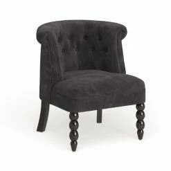 Coupon 🔥 Silver Orchid Heston Victorian Style Contemporary Black Velvet Upholstered Accent Chair 🎁