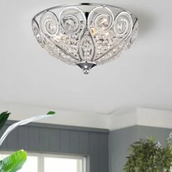 Best Pirce 👏 Silver Orchid Gilbert 3-Light Chrome And Crystal Flush Mount With Crystal Bowl Shade ⭐