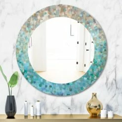 Budget ⌛ Silver Orchid Brian 'Blocked Abstract' Printed Traditional Mirror - Blue 🔔