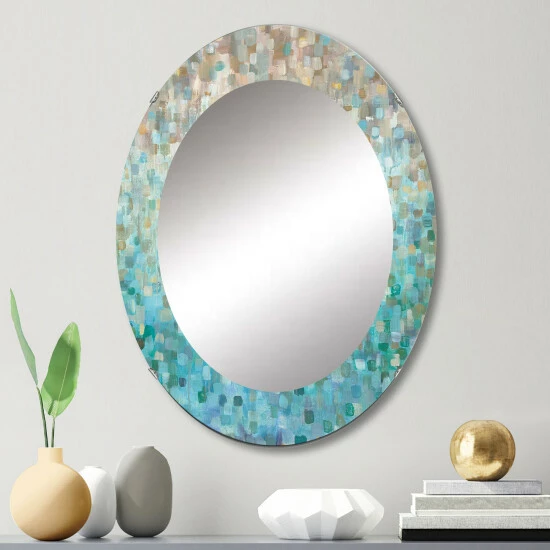 Budget โ Silver Orchid Brian 'Blocked Abstract' Printed Traditional Mirror - Blue ๐ - Image 6
