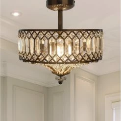 Hot Sale 🥰 Silver Orchid Furey Bronze Tiered Glass Semi-flush Lighting Fixture - 14.75"L X 14.75"W X 15.25"H - 14.75"L X 14.75"W X 15.25"H ⭐