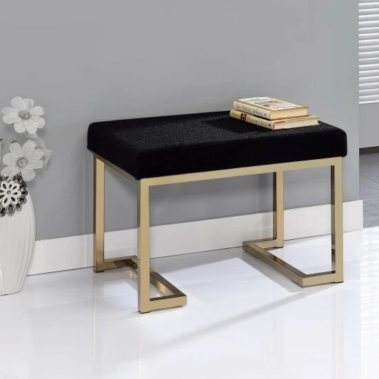 Outlet ❤️ Silver Orchid Sweet Black Fabric-upholstered Champagne Metal Ottoman ⭐