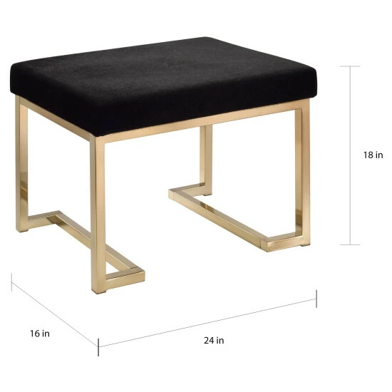 Outlet ❤️ Silver Orchid Sweet Black Fabric-upholstered Champagne Metal Ottoman ⭐ - Image 4