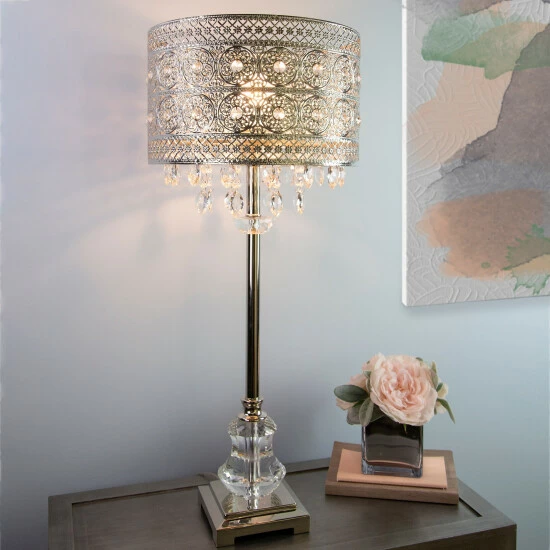 Discount đ Silver Orchid Brielle Polished Nickel And Crystal 1-light Buffet Table Lamp - 12.2"L X 12.2"W X 28.75"H đ