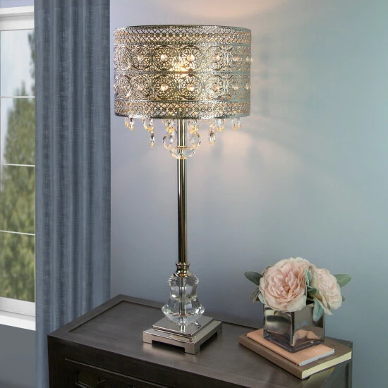 Discount đ Silver Orchid Brielle Polished Nickel And Crystal 1-light Buffet Table Lamp - 12.2"L X 12.2"W X 28.75"H đ - Image 7