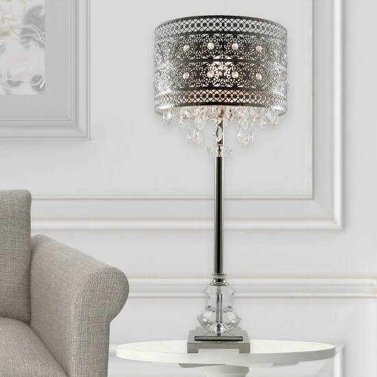 Discount đ Silver Orchid Brielle Polished Nickel And Crystal 1-light Buffet Table Lamp - 12.2"L X 12.2"W X 28.75"H đ - Image 8