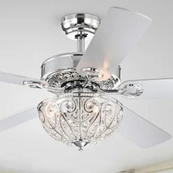 Promo ⭐ Silver Orchid Novarro Lighted Ceiling Fan With Crystal Bowl Shade 😍