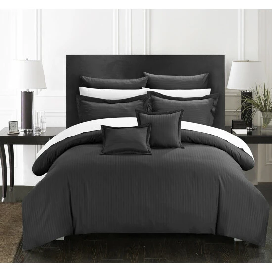 Brand new ๐ Silver Orchid Monroe Down Alternative Jacquard Black Striped 7-piece Comforter Set ๐ 3 Brand new ๐ Silver Orchid Monroe Down Alternative Jacquard Black Striped 7-piece Comforter Set ๐