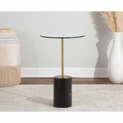 Best Sale 💯 Silver Orchid Symbol Side Table With Black Marble Base Clear Glass/gold Metal 🔥