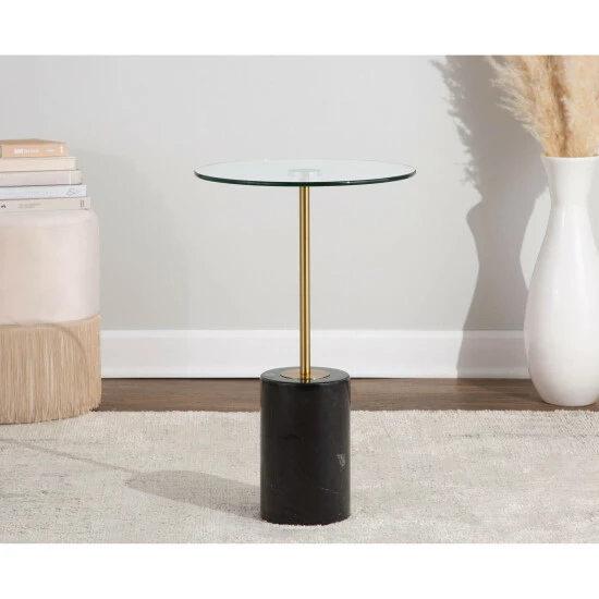 Best Sale đŻ Silver Orchid Symbol Side Table With Black Marble Base Clear Glass/gold Metal đ„