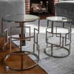 Budget 🤩 Silver Orchid Banks Mirrored Nesting Tables (Set Of 2) Shiny Polish ❤️