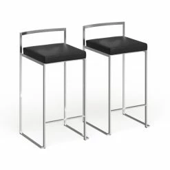 Outlet 😉 Silver Orchid Forrest Stainless Steel Stackable Counter Stool (Set Of 2) Black Faux Leather ✔️