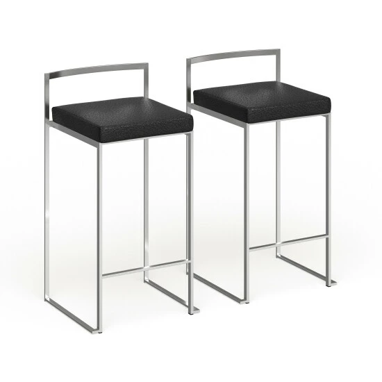 Outlet đ Silver Orchid Forrest Stainless Steel Stackable Counter Stool (Set Of 2) Black Faux Leather âď¸