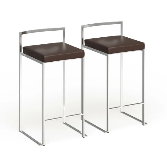 Outlet đ Silver Orchid Forrest Stainless Steel Stackable Counter Stool (Set Of 2) Black Faux Leather âď¸ - Image 2