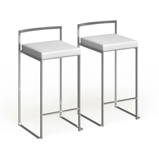 Outlet đ Silver Orchid Forrest Stainless Steel Stackable Counter Stool (Set Of 2) Black Faux Leather âď¸ - Image 4