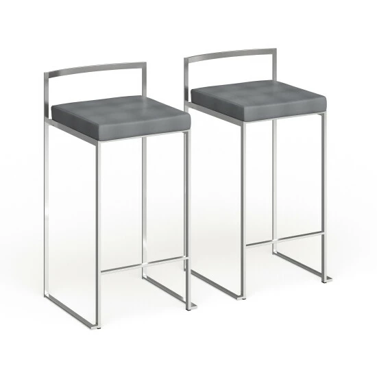 Outlet đ Silver Orchid Forrest Stainless Steel Stackable Counter Stool (Set Of 2) Black Faux Leather âď¸ - Image 5