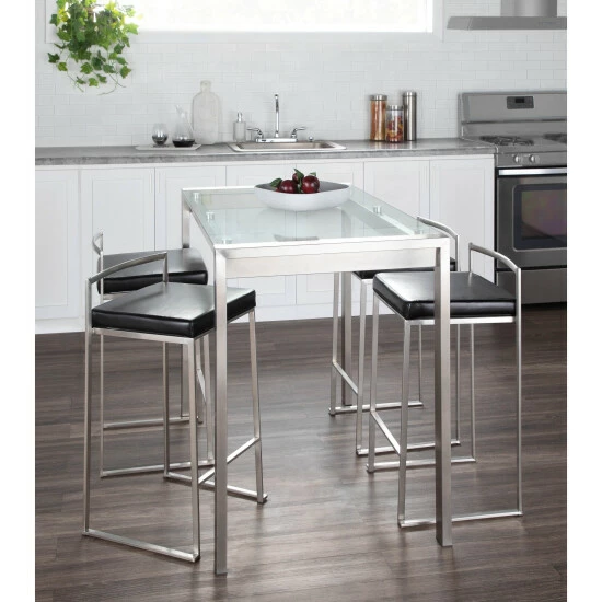 Outlet đ Silver Orchid Forrest Stainless Steel Stackable Counter Stool (Set Of 2) Black Faux Leather âď¸ - Image 7