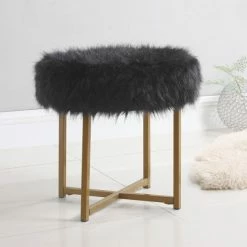 Top 10 😍 Silver Orchid Kelly Black Faux Fur Round Ottoman 👏