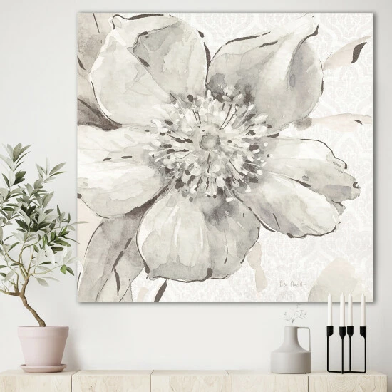 Best Sale โค๏ธ Silver Orchid 'Indigold Grey Peonies III' Farmhouse Canvas Artwork Print ๐