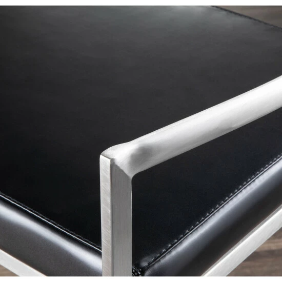 Outlet đ Silver Orchid Forrest Stainless Steel Stackable Counter Stool (Set Of 2) Black Faux Leather âď¸ - Image 8