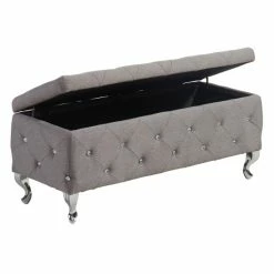 New 😉 Silver Orchid Heston Crystal Tufted Fabric Storage Ottoman With Chrome Feet White 👍