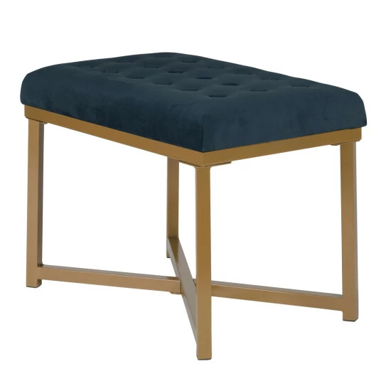 Best Pirce ๐ Silver Orchid Pugo Rectangular Ottoman With Midnight Velvet Tufted Cushion And Gold Metal X Base ๐คฉ - Image 4