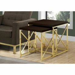 Hot Sale ⌛ Silver Orchid Briscoe 2-piece Cappuccino/Gold Metal Nesting Table Set 🤩