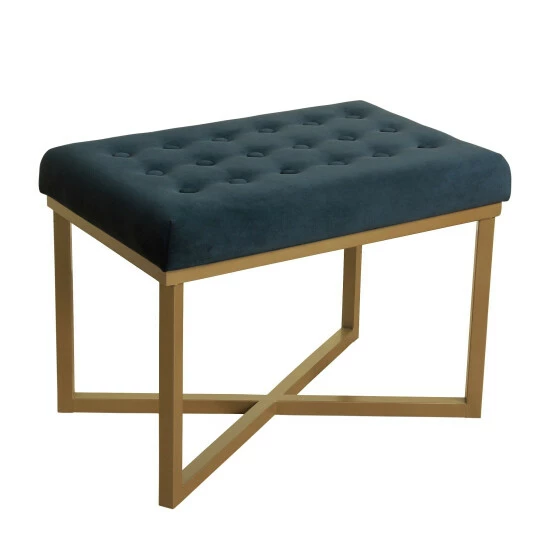 Best Pirce ๐ Silver Orchid Pugo Rectangular Ottoman With Midnight Velvet Tufted Cushion And Gold Metal X Base ๐คฉ - Image 5