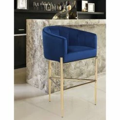 Promo 😀 Silver Orchid Beavers Velvet Upholstered Shelter Arm Bar Stool 🔔