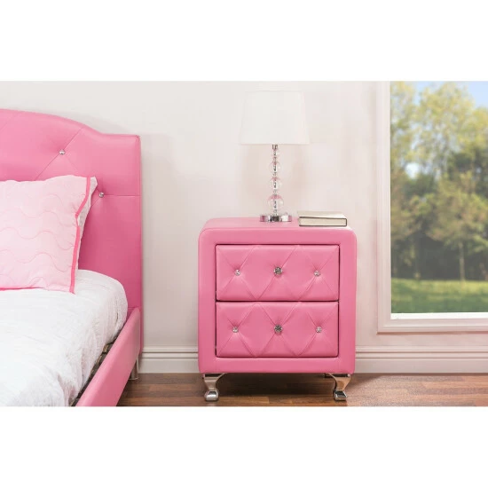 Flash Sale đ Silver Orchid Heston Crystal Tufted Pink Upholstered Nightstand đ