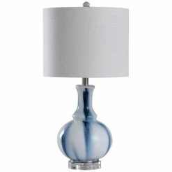 Discount 😍 Silver Orchid Homolka Blue And White 1-light Glass Table Lamp 🥰