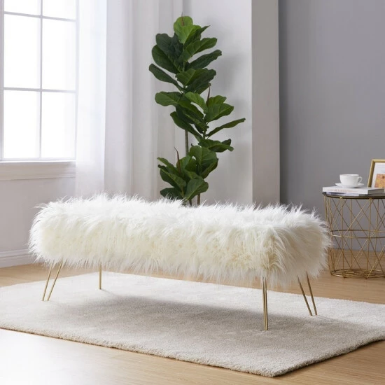Best deal ๐ Silver Orchid Nilsson Contemporary Modern Faux Fur Long Bench Ottoman Black ๐