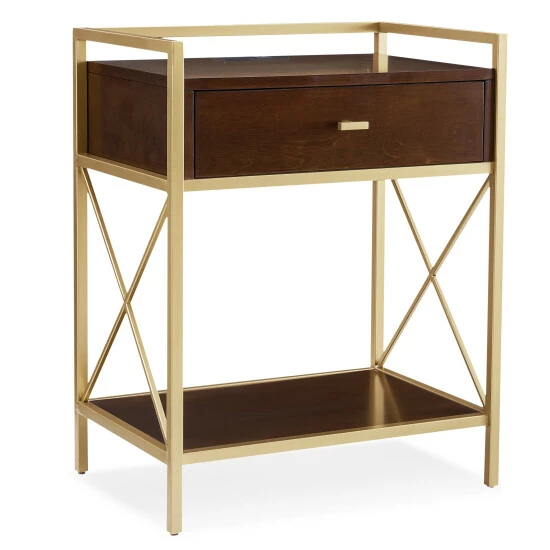 Flash Sale 𼰠Silver Orchid Beyers Goldtone Metal/ Wood 1-drawer Night Stand Brown đ - Image 2
