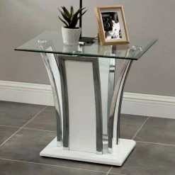 Best Sale 🌟 Silver Orchid Brian Modern 24-inch Glass Top Side Table Glossy White 🔔