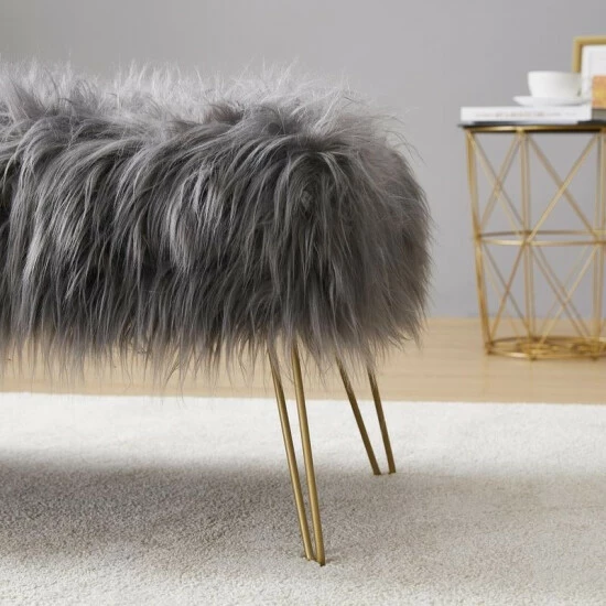 Best deal ๐ Silver Orchid Nilsson Contemporary Modern Faux Fur Long Bench Ottoman Black ๐ - Image 7