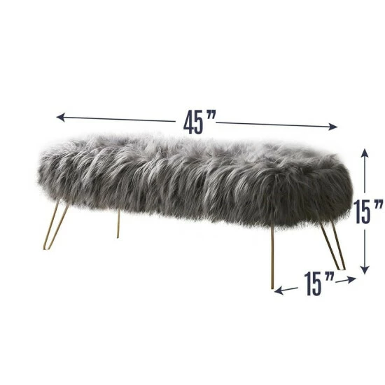 Best deal ๐ Silver Orchid Nilsson Contemporary Modern Faux Fur Long Bench Ottoman Black ๐ - Image 8
