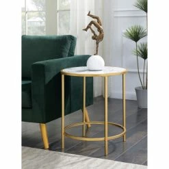 Best Pirce 🎁 Silver Orchid Alvarado Gold Coast Deluxe Faux Marble Round End Table White Faux Marble/gold Frame 😍