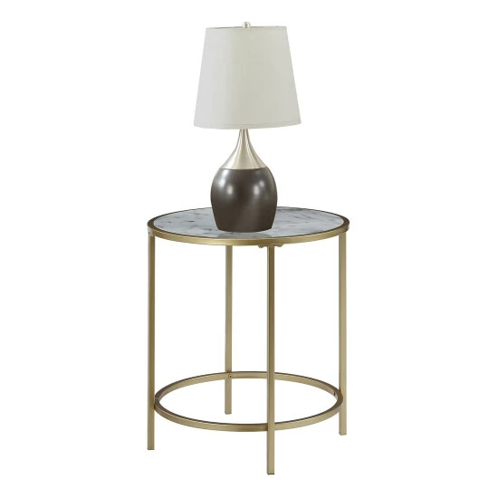 Best Pirce đ Silver Orchid Alvarado Gold Coast Deluxe Faux Marble Round End Table White Faux Marble/gold Frame đ - Image 2