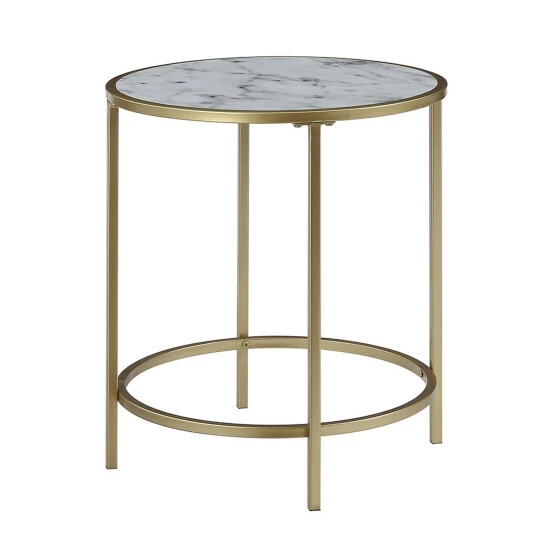 Best Pirce đ Silver Orchid Alvarado Gold Coast Deluxe Faux Marble Round End Table White Faux Marble/gold Frame đ - Image 3