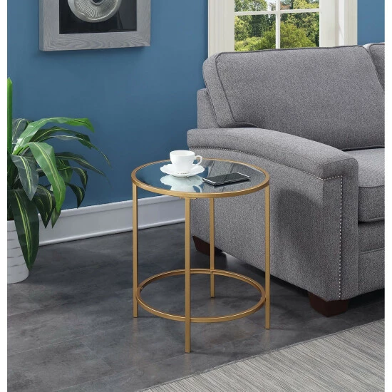 Best Pirce đ Silver Orchid Alvarado Gold Coast Deluxe Faux Marble Round End Table White Faux Marble/gold Frame đ - Image 4