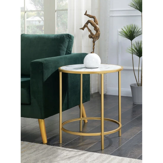 Best Pirce đ Silver Orchid Alvarado Gold Coast Deluxe Faux Marble Round End Table White Faux Marble/gold Frame đ - Image 7
