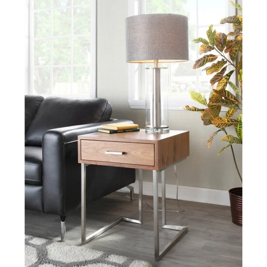 Deals ❤️ Silver Orchid Nissen Contemporary Table Lamp Grey Linen & Brushed Nickel 💯