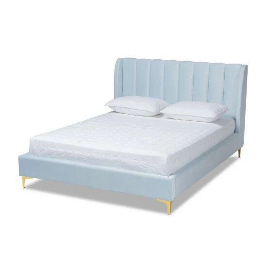 Promo ๐ Silver Orchid Bruce Glam Velvet Fabric Platform Bed Light Blue ๐ - Image 3