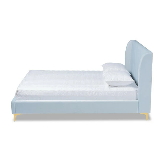 Promo ๐ Silver Orchid Bruce Glam Velvet Fabric Platform Bed Light Blue ๐ - Image 4