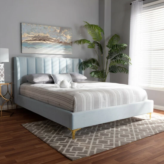 Promo ๐ Silver Orchid Bruce Glam Velvet Fabric Platform Bed Light Blue ๐ - Image 7