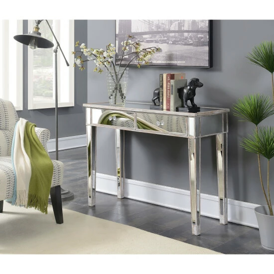 Flash Sale ๐ Silver Orchid Talmadge Mirrored 2 Drawer Desk/Console Table Weathered Gray ๐ - Image 4