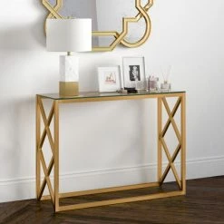 Promo 💯 Silver Orchid Stifter Geometric X-base Metal/Glass Console Table Blackened Bronze ⌛